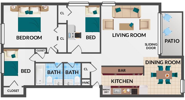3 Bedroom / 1.5 Bathroom Carlisle Floorplan