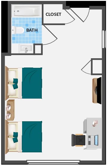 Studio, Two Queen Beds Floorplan
