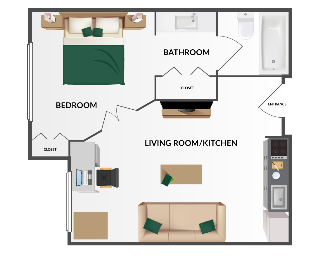 One Bedroom	 Floorplan