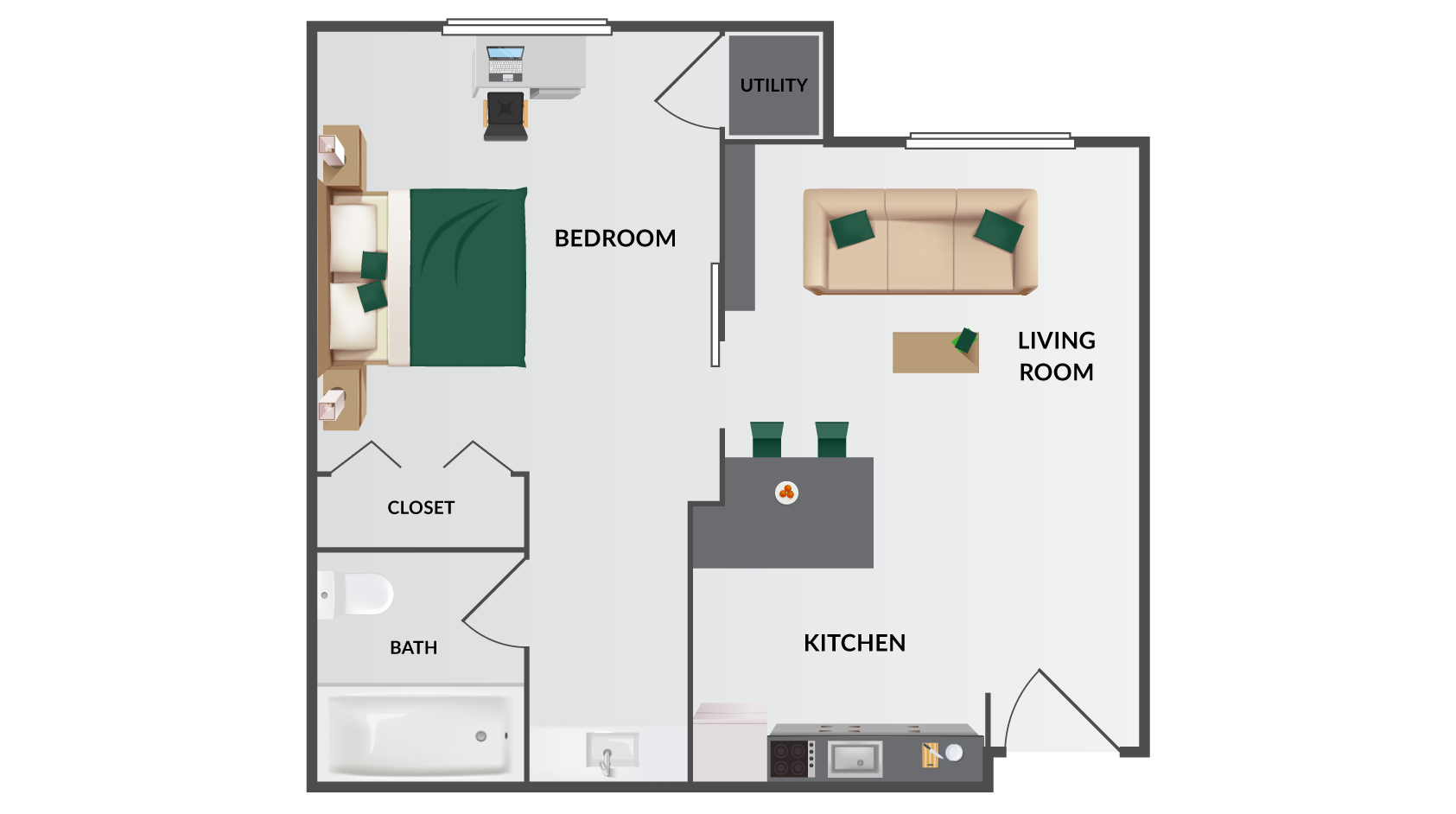 1 Bedroom Suite, King	 Floorplan