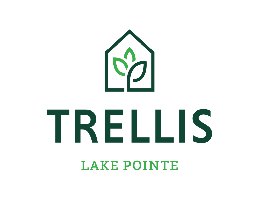 Logo of house with flower for trellis lake pointe