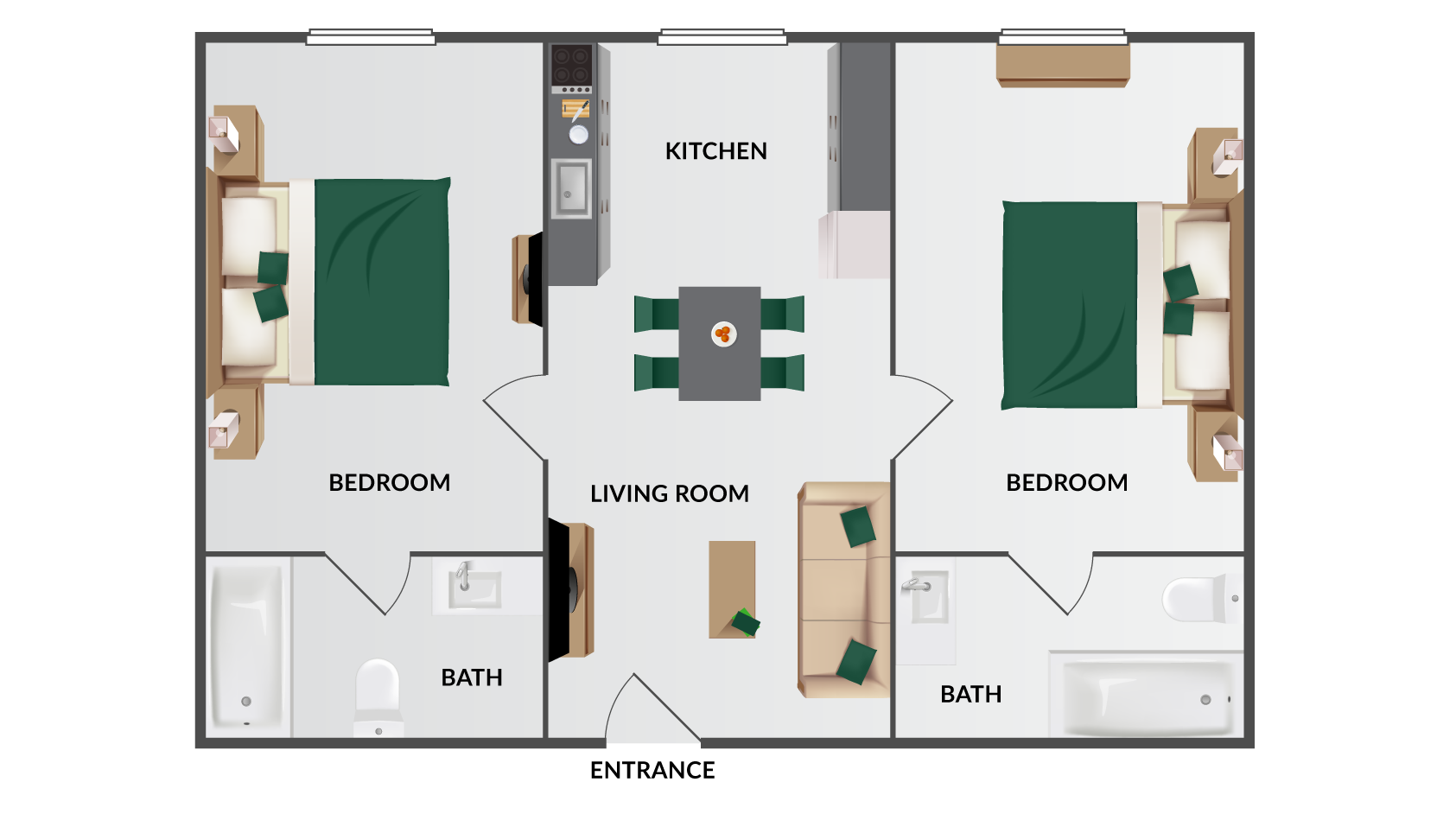 2 Bedroom Deluxe Suite Floorplan