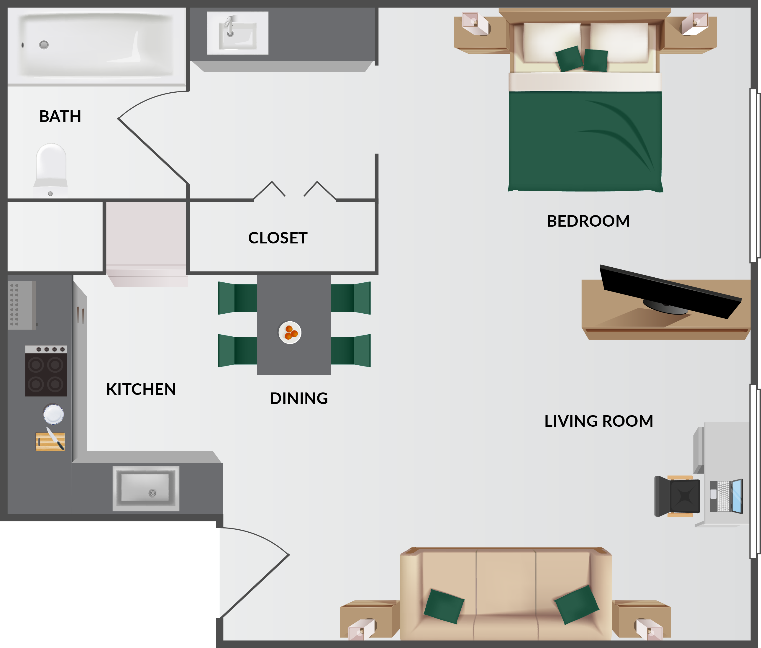 1 Bedroom Suite, King Floorplan